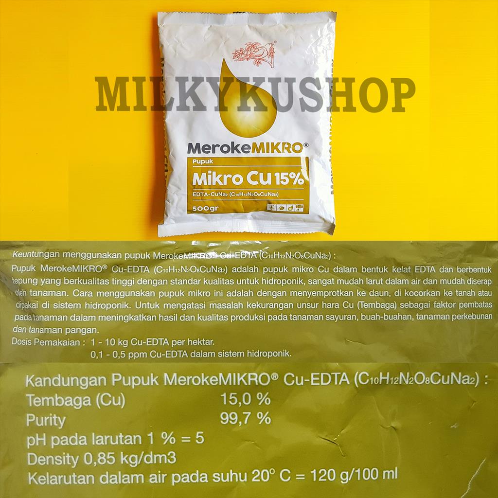 PUPUK MEROKE MIKRO CU 15% EDTA 500 GRAM KEMASAN PABRIK HIDROPONIK