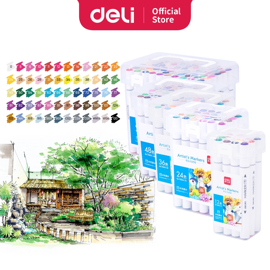 

Deli Color Water-based Double Tip Marker Spidol Ujung Ganda 12/24/36/48/60 Warna 70804