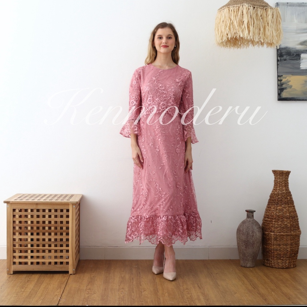 Ken-236 Busana Gamis Baju pesta Kondangan Muslim  Long Dress Hijab Wanita Mewah Longdress Full Premium tulle brukat import