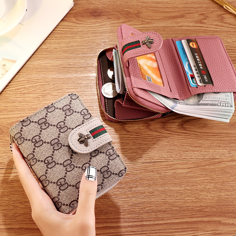 ASIN829 Dompet Kartu Ritsleting Dompet Mini Wanita D1018 Dompet Lipat Wanita Trendy Dompet Lipat Murah Impor Pola GD Asli