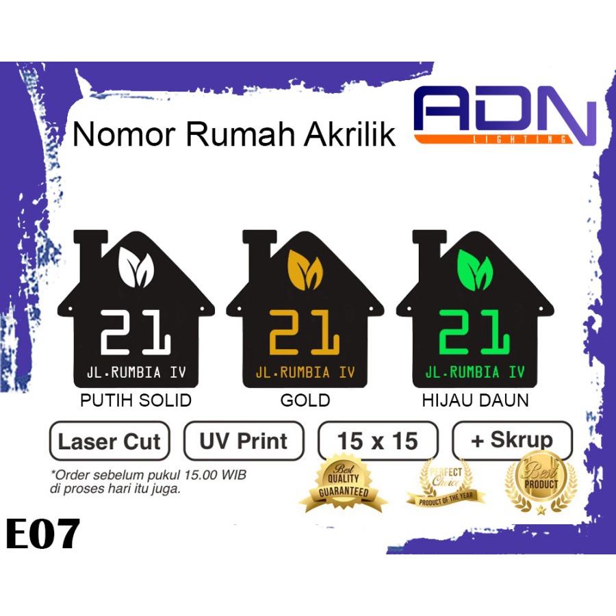 Nomor Rumah Akrilik / Acrylic / Papan Nomer Rumah Berkualitas Type E07 ADN.in