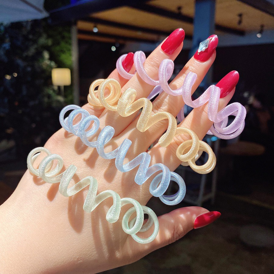 Ikat rambut Spiral Jumbo Tebal Kuncir Rambut Kabel Telepon Karet Rambut Kilap Glitter Spiral Hair Ties-7