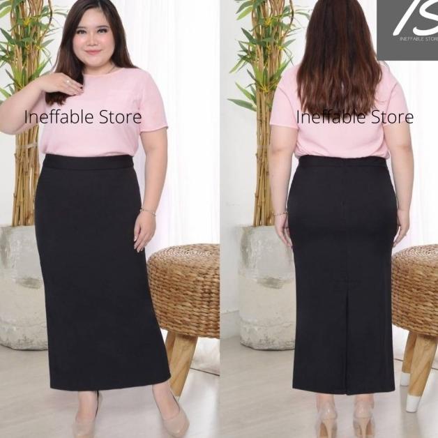 Rok Span Panjang Lurus Lipit Belakang - Hitam