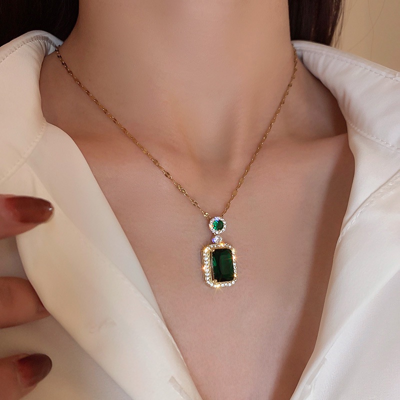 Kalung Emerald Kristal Geometris Anting Vintage Premium