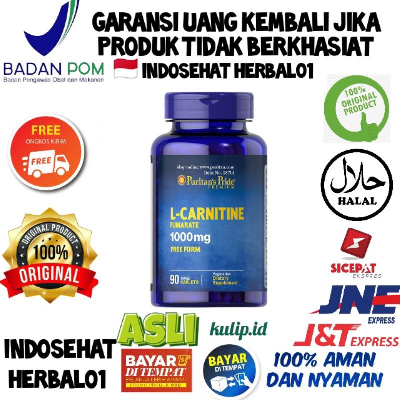 (Terlaris) Puritan Obat L-Carnitine 1000mg - Pembakar Lemak Pelangsing 90 Tablet - Obat L Carnitine