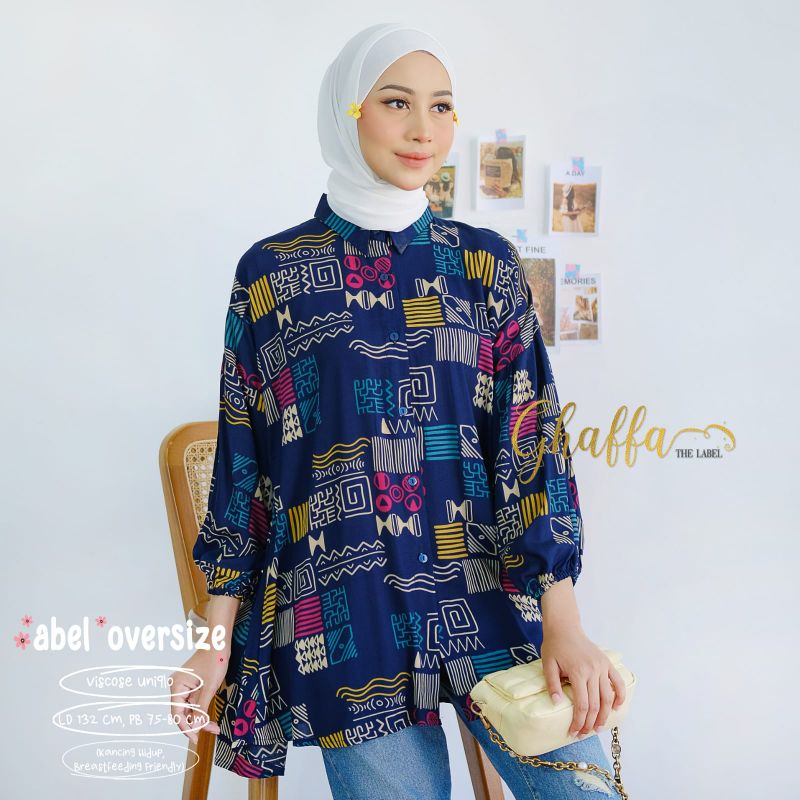 ABEL OVERSIZE BY GHAFFA THE LABEL (BLOUSE MOTIF) Blouse oversize muslimah modern rekomended