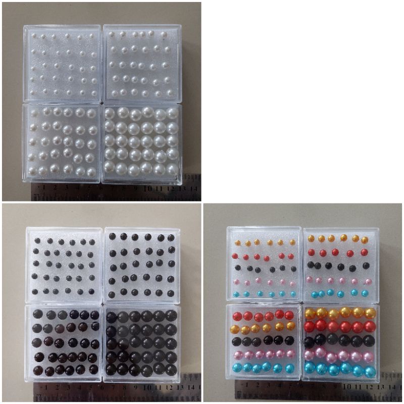 Anting Giwang Mutiara Polos Tusuk Besi Box Mika 15pasang Grosir