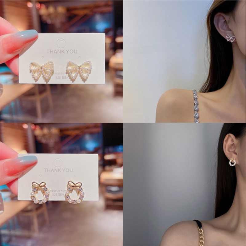 Anting Stud Desain Ekor Ikan Kupu-Kupu Hati Aksen Mutiara Untuk Wanita