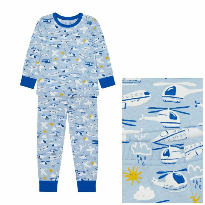 MC Mothercare Set Boys Pyjamas Blue Planes Airplane Helicopter Piyama Anak Original tag Pesawat