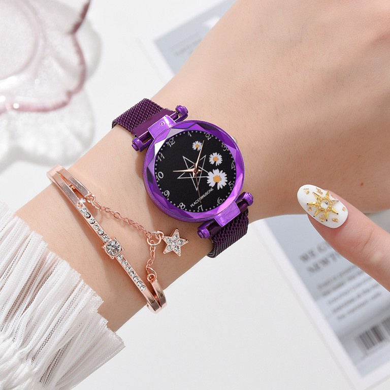 Jam Tangan Magnet Wanita Fashion Daisy Pattern Ladies Watch