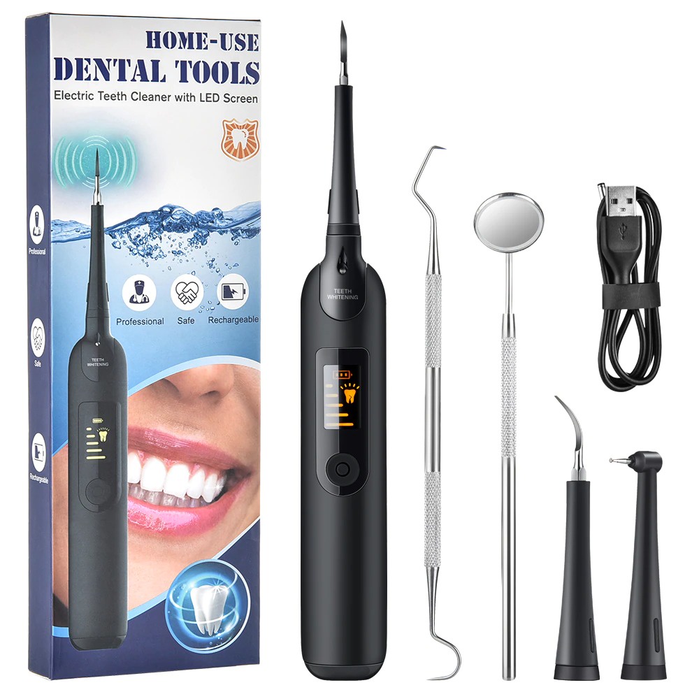 Hailicare Pembersih Karang Gigi Ultrasonic Electric Dental Calculus Tartar Remover with LCD Screen - LR-6 - Black