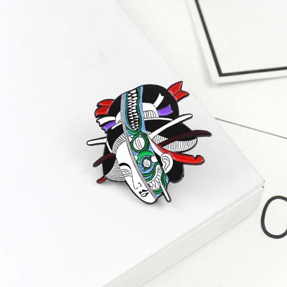 Mxbeauty Geisha Bros Ransel Etnik Wanita Jepang Geisha Woman Skeleton Mask Badge Pin Enamel Pin