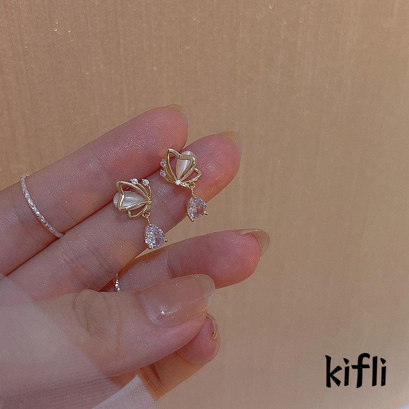 Anting Stud,Desain Kupu-Kupu Hati,Water Drop,Bahan Zirkon Opal,Untuk Wanita