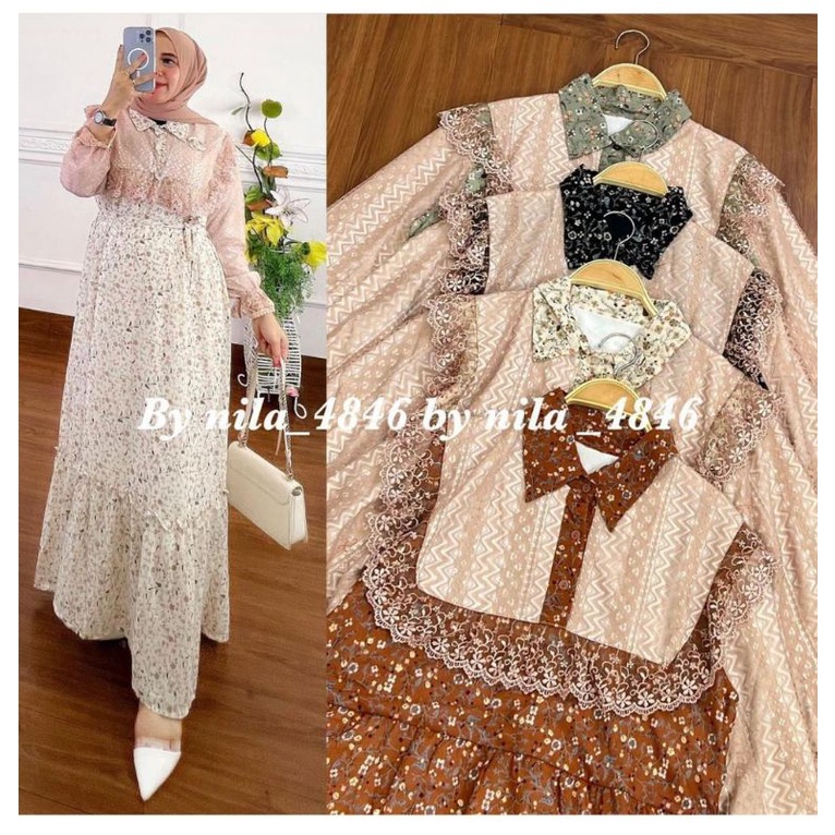 Gamis Salsa Dress Maxy  Mix Brukat Malika || Realpict (COD Bayar Ditempat)