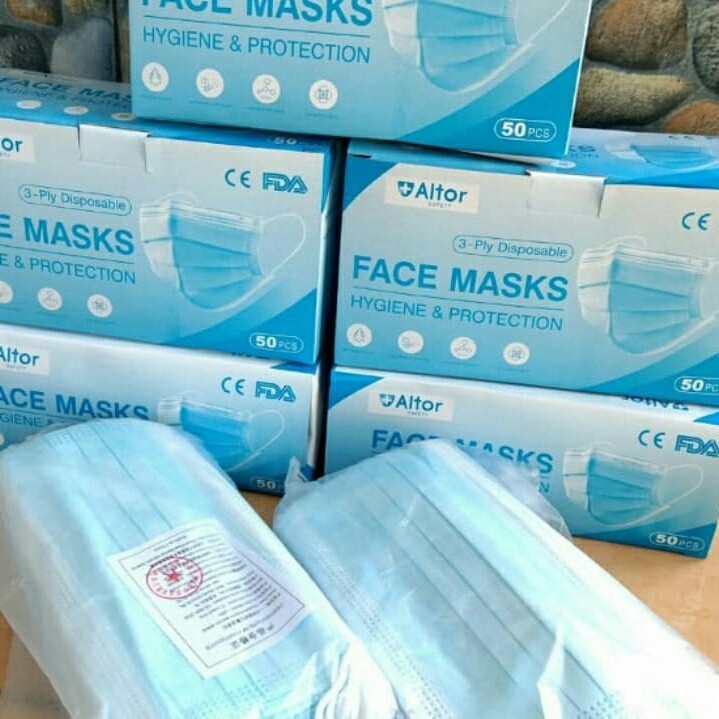 Masker Earloop 3ply Box isi 50 pcs Disposable Face Mask Bedah Medis 3 ply 50pcs Biru +Box