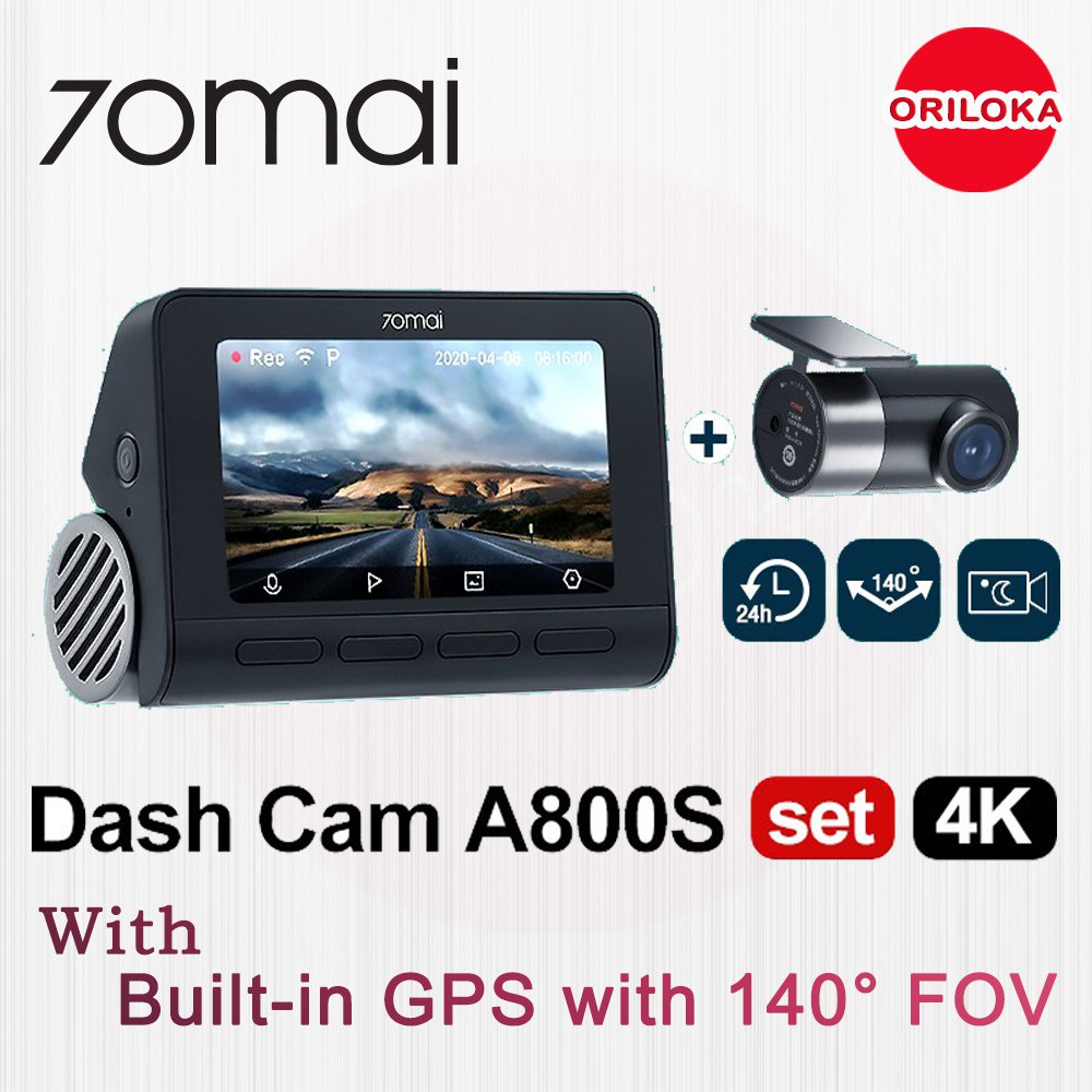 70mai Smart Dashcam GPS A800S Rear Camera 4K ADAS - Garansi Resmi