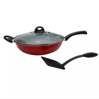 Wajan Stir Wok Supra Tutup Kaca + Spatula 32 cm