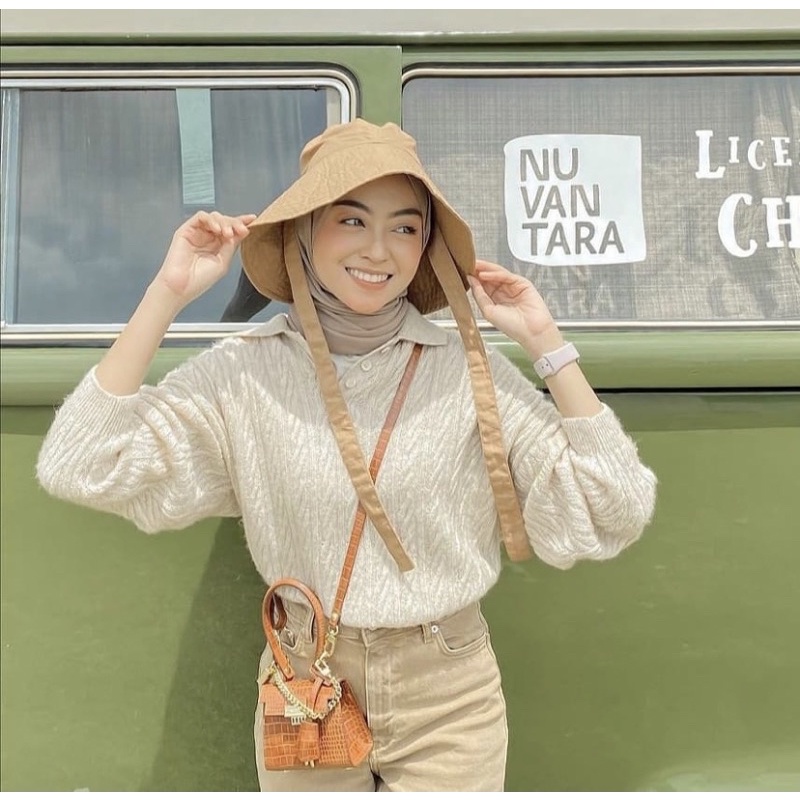 ( COD ) WIDE BUCKET HAT selebgram aksen tali /topi wanita terlaris DRILL
