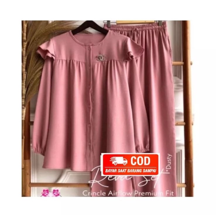 Crinkle Airflow LD 110 Reva set / Setelan polos crinkle / One set reva / Setcel reva polos crinkle kekinian / setelan best seller / setelan kekinian / One set crinkle premium