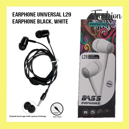 FS L29 Headset / Earphone / handsfree in Ear music Sport Powerfull Bass Hitam / Putih