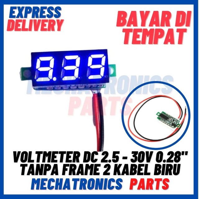 [DSP-9407] VOLTMETER DC 2.5 - 30V 0.28&quot; TANPA FRAME 2 KABEL BIRU