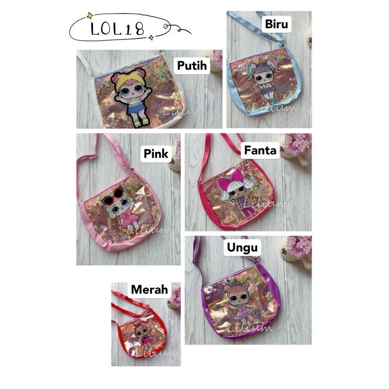 Tas Selempang LOL sequin - LOL2 LOL7 LOL18 hologram laser sling anak perempuan bag mute bolak balik