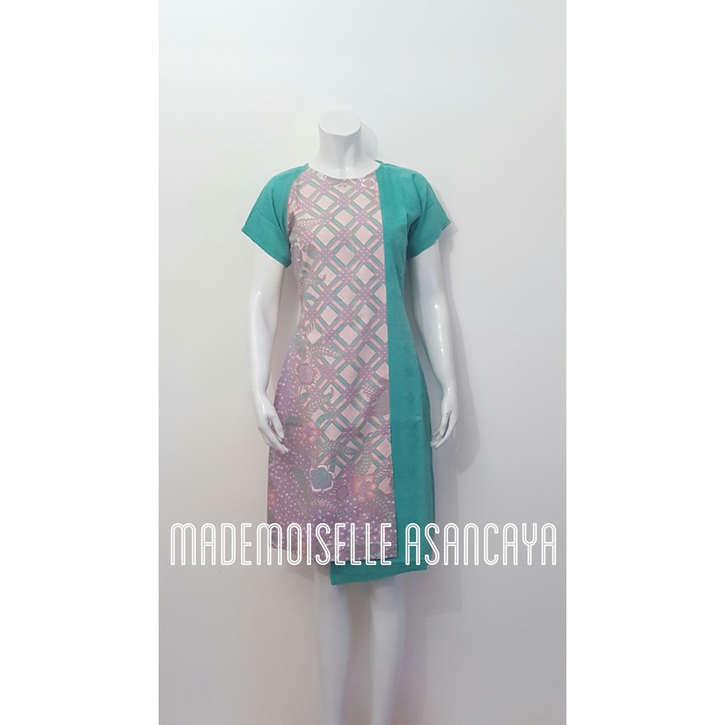 Baju Kerja/Rok/Dress Asimetris Bunga Batik Dobi Cantik Hijau Tosca
