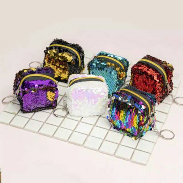 Dompet Koin Mini Sequin 2 Warna untuk Anak Perempuan