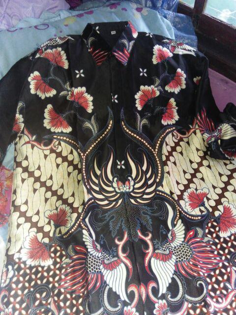 Kemeja Batik Semi Sutra Silky Berfuring Lengan Panjang Pekalongan Bahan Halus Size M L Xl Xxl  Jumbo