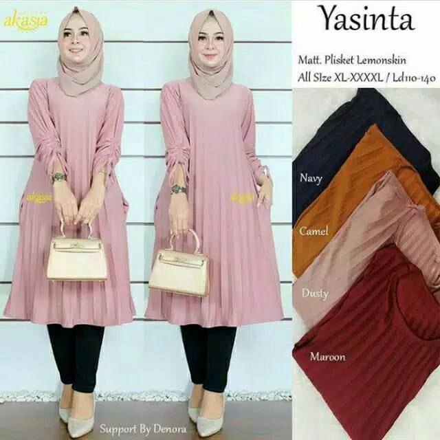 TUNIK WANITA TERBARU JUMBO LEMONSKIN SERUT PLISKET LD 11O 12O 13O 135 #071 YASINTA DRESS