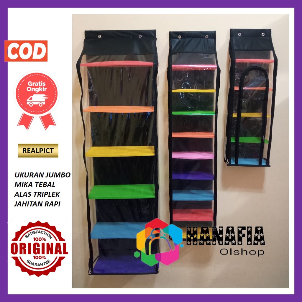 HANAFIA PROMO RAK GANTUNG JUMBO FULLRESLETING 3in1 POLOS RAINBOW PELANGI RAK SEPATU POLOS RAK TAS RAK HIJAB JILBAB KERUDUNG JUMBO MULTIFUNGSI KOSMETIK ALAS TRIPLEK