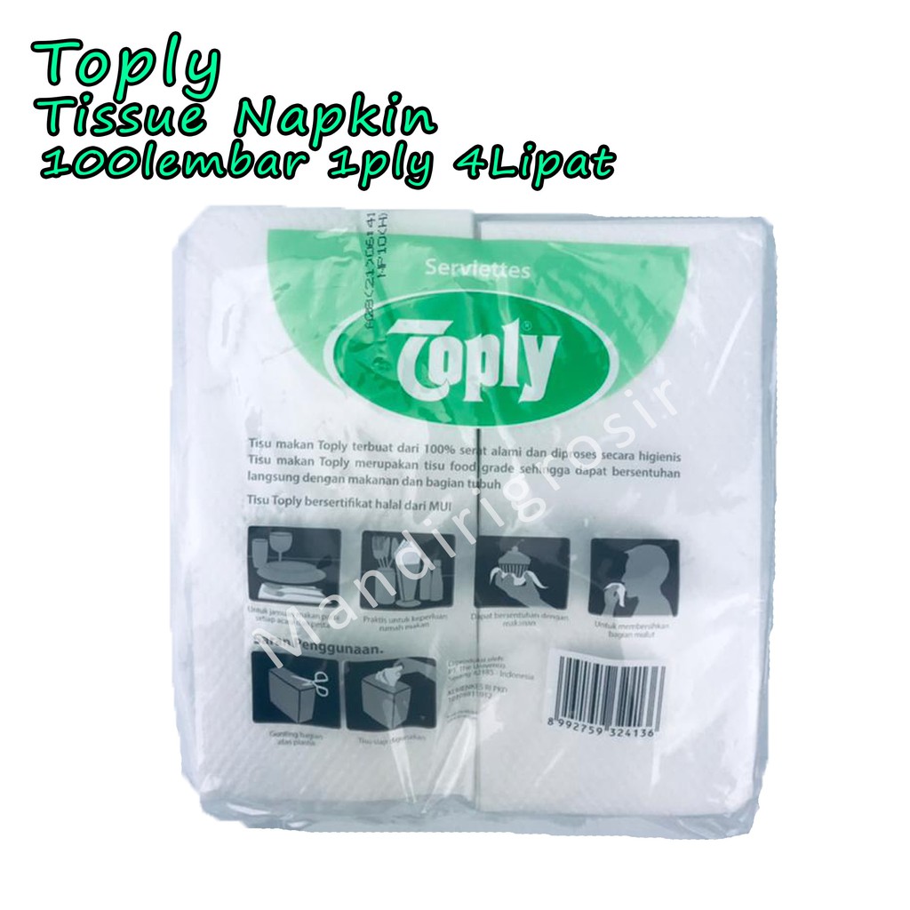 Tissue Napkin *Toply * Tissue Serbaguna * 100lembar 1ply 4Lipat