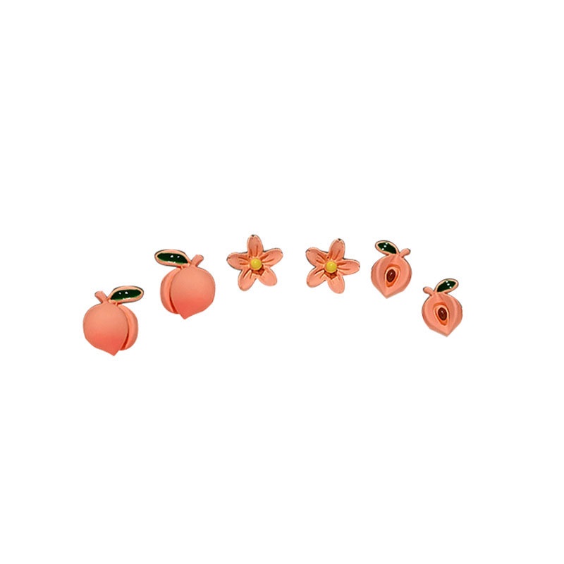 3 Pairs Sweet  Women Pink  Peach Fruits Jewlry Earrings Stud