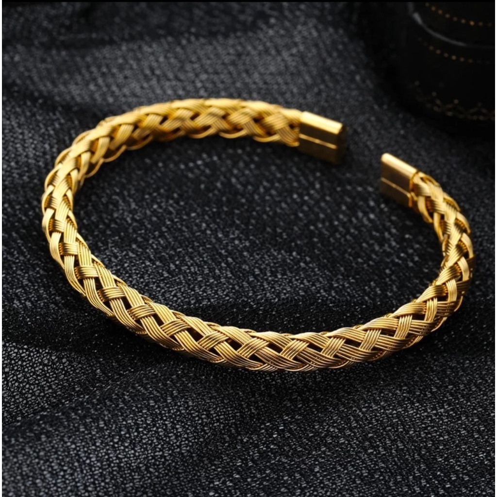 Gelang Bangle Model Baja Kepang Untuk Wanita dan Pria Tersedia Warna Gold