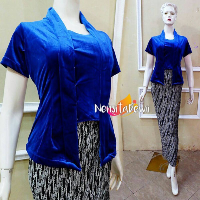 Kebaya Bludru Kutubaru - Lengan Pendek / Warna Lengkap