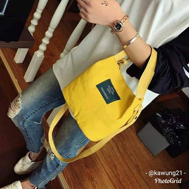 TW1840 Tas Selempang Kanvas Anak Perempuan Cewe Simpel  Warna Cantik Kasual