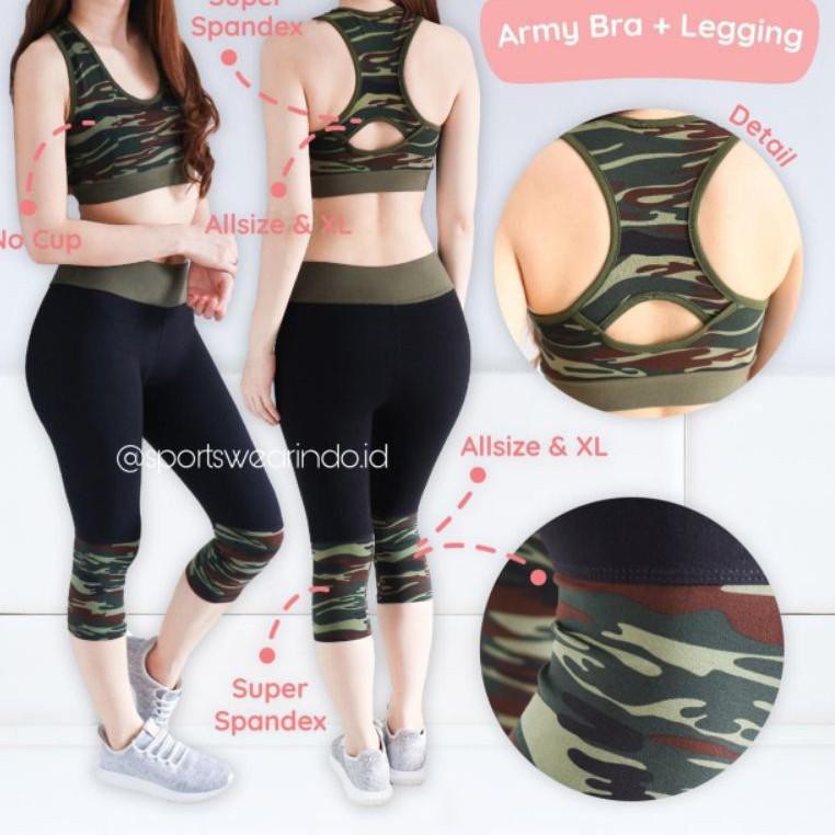 ARMY SET LEGGING/ Baju Senam Wanita/ Baju Zumba Original/ Legging Zumba Yoga bic Import X16Z