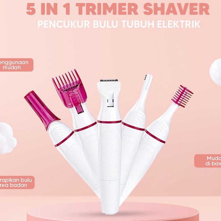 MPro 5in-1 Trimmer Shaver Alat Cukur Potong Bulu Tubuh Kaki Tangan Ketiak Alis Elektrik Alat Pencukur Cukuran Bulu Kemaluan Kumis Ketiak Rambut Trimmer Shaver Elektrik