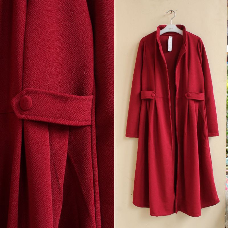 Long Outer Cardigan Fashion Muslim Kekinian Korean Style Selebgram Terbaru Lemon Skin Premium-Maroon