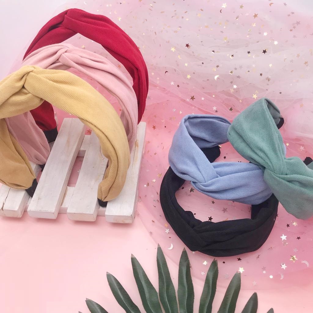 Bando Lebar Dewasa  7cm Warna Doff Bahan Drill Bandana Simpul Korea Bando Silang Matte Twist Headband