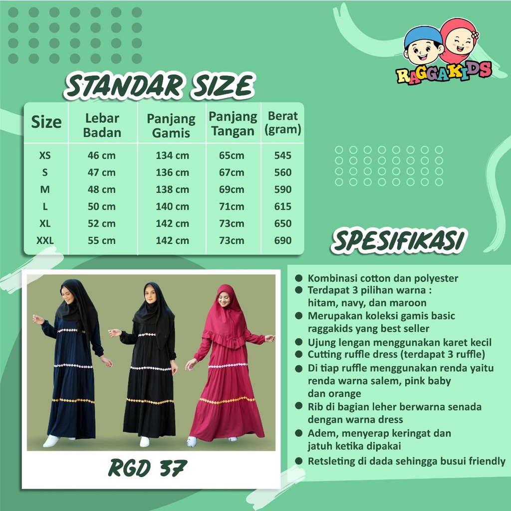 Raggakids Gamis Anak Polos Couple RG37 RGD37 Navy