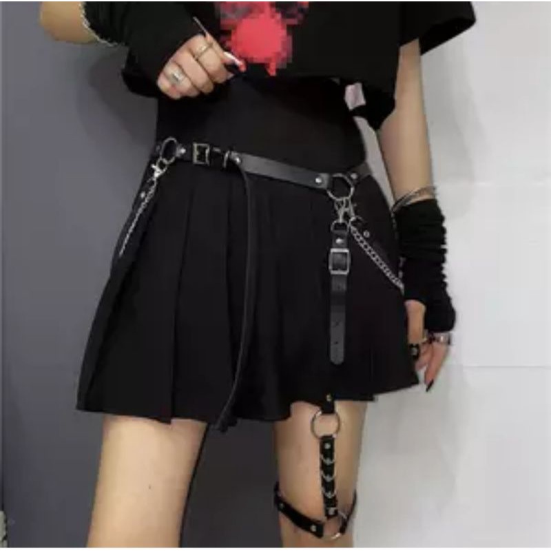 [HF010] Punk gothic Leather Women Belts with chain Harajuku Harness Leg Belt Body Waist Strap Jk Dress Jeans