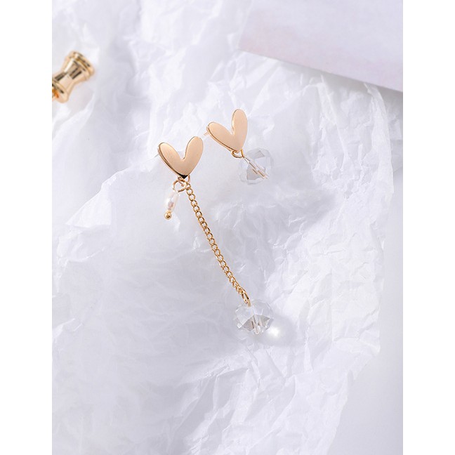 LRC Anting Tusuk Fashion Long Section S925 Silver Needle Love Crystal Asymmetric Earrings F39121