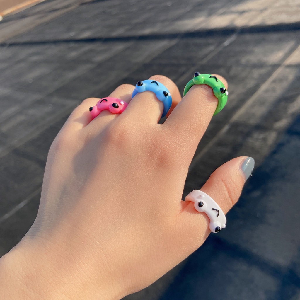 Needway  Cute Resin Ring Trend Fashion Jewelry Frog Finger Rings Animal Colorful Contrast Korean Personality Funny Chick Acrylic/Multicolor