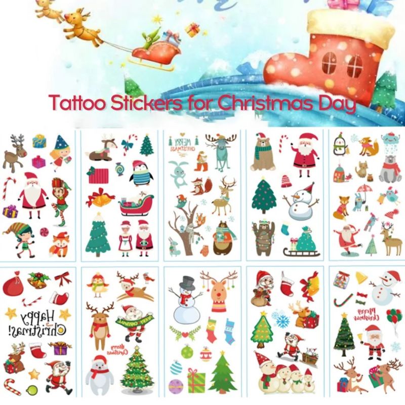 10 Pcs Tattoo Temporary Happy Merry Christmas For kid 10Pcs Tato Temporer Hari Natal Tatto Anak