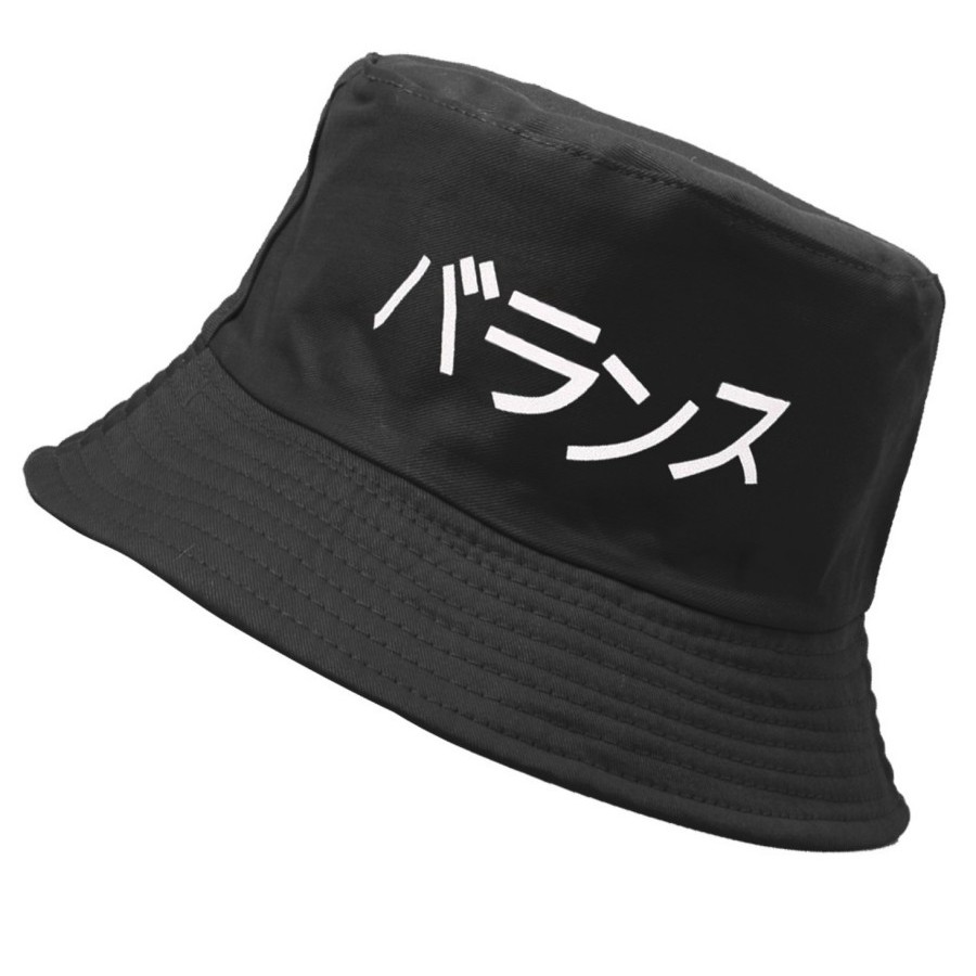 BHBA bucket hat import kanji jepang baransu topi summer fisherman kpop - Hitam