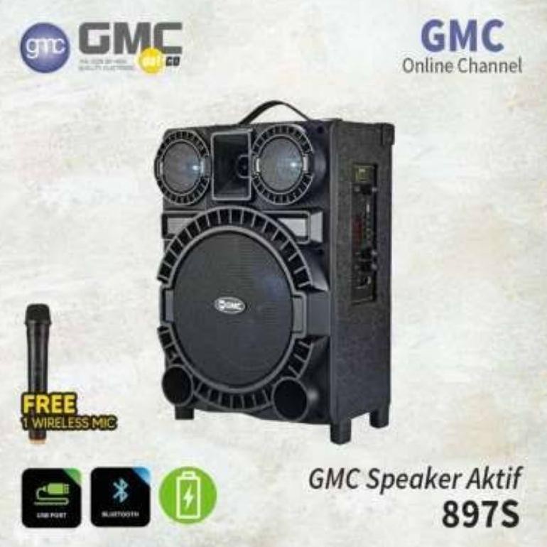 SPEAKER PORTABLE AMPLIMEETING BLUETOOTH GMC 897S 8INCH 8IN KARAOKE BONUS MIC WIRELESS