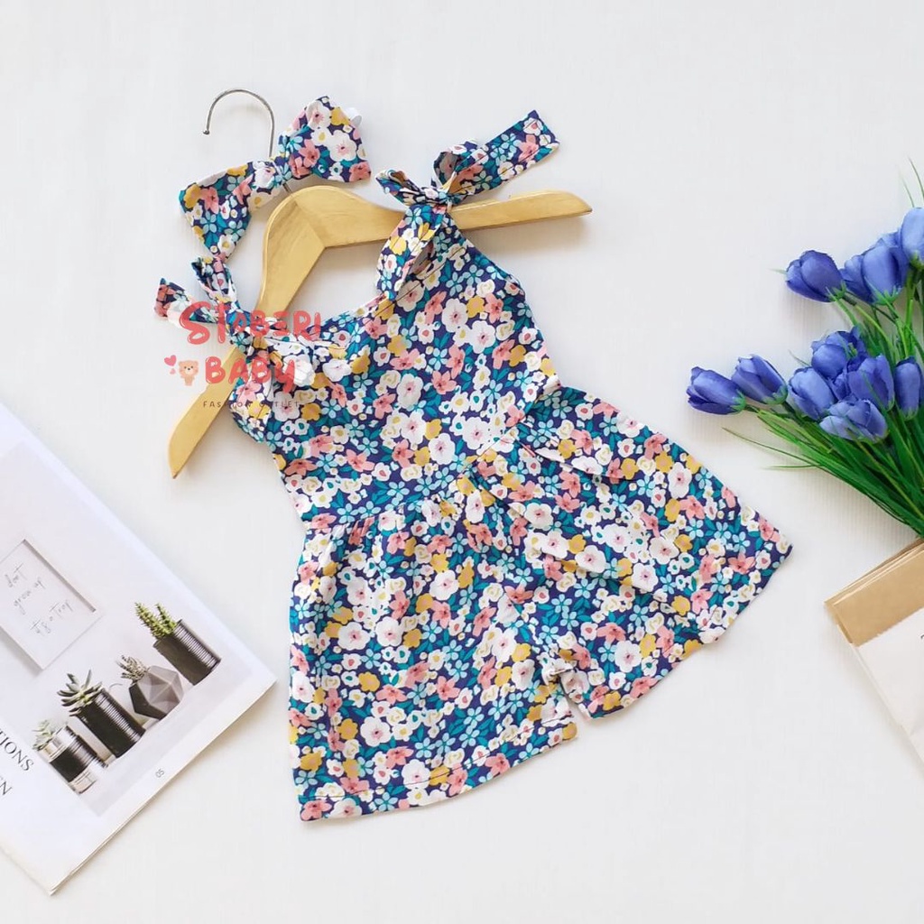 stoberi baby - BBB JUMPSUIT HANA setelan anak perempuan jumper bayi motif bunga lucu free headband PART 3