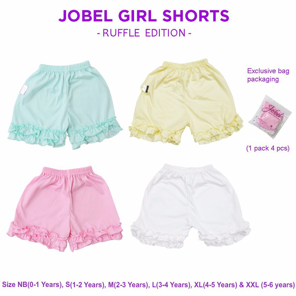 KAZEL SHORT RUFFLE CELANA PENDEK ANAK PEREMPUAN ISI 4 PCS