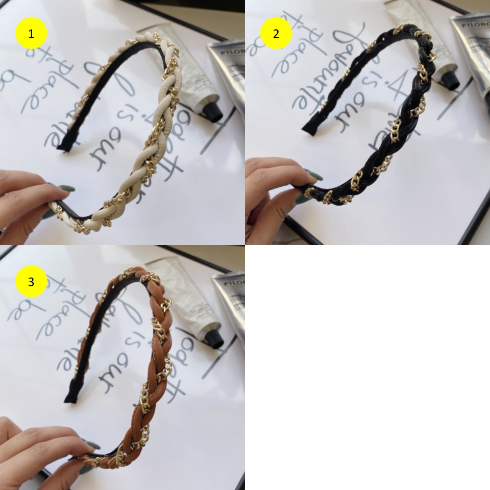 Bando Bandana Korea Wanita Motif Kepang Rantai Murah Polos Tipis (W036)